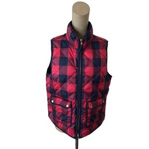 J Crew Buffalo Plaid Red Down Puffer Vest Size Medium Preppy
